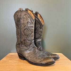 Vintage Dan Post USA Gray Brown Leather Western Cowboy Boots Size 10.5 D